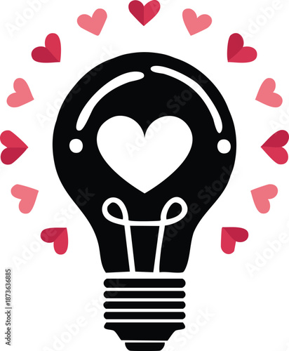 Creative light bulb with heart rays black illustration representing imagination passion motivation and ideas