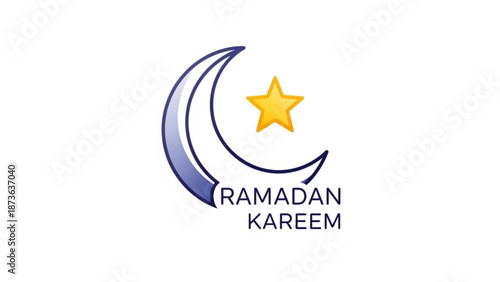 Ramadan kareem greeting with crescent moon and star symbol on white background for muslim