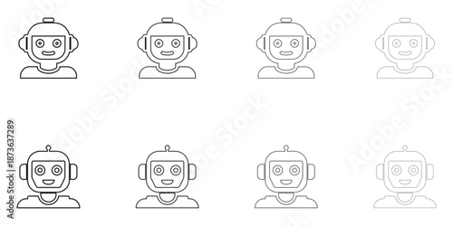 humanoid AI robot head line icon vector, artificial intelligence robot head outline icon vector illustration