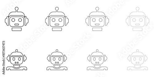 humanoid AI robot head line icon vector, artificial intelligence robot head outline icon vector illustration
