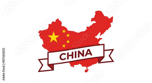 Vector icon illustration : Republic of China world map with Chinese country flag - Chinese New Year festive, Lunar celebration, East Asian geography, cartography, national continent, logo design 
