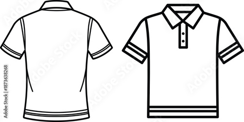 Outline vector illustration showing the front and back views of a classic mens polo shirt
