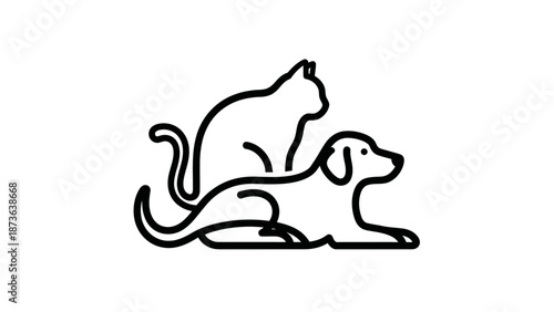 Black outline of a cat and dog, a vector drawing conveying companionship and pet ownership in