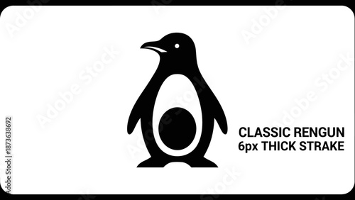 Stylized penguin illustration in black and white minimalist logo design concept