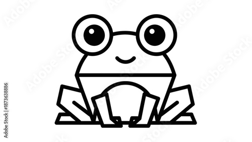 A Cute and Playful Geometric Frog Illustration with Simple Lines and Bold Outlines