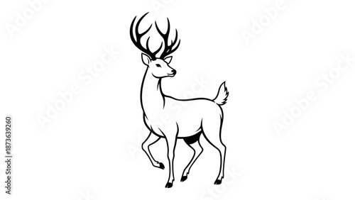 Elegant Silhouette of a Majestic Deer Standing Gracefully on a White Background