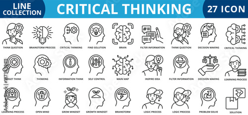 Critical thinking icon set outline style icon set collection vector illustration