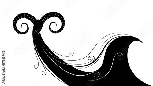 Abstract silhouette of a ram with flowing lines creating a dynamic design