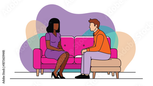 Illustrative depiction of a supportive conversation between two diverse individuals engaging in an