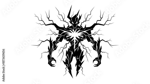 Dark Entity Silhouette: A Menacing Figure with Branch-like Extensions and Central Void