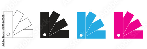 A set of color swatch fan samples shown in outline black and vibrant magenta blue and pink isolated on transparent background representing color choices and design ideas in graphic design and art.