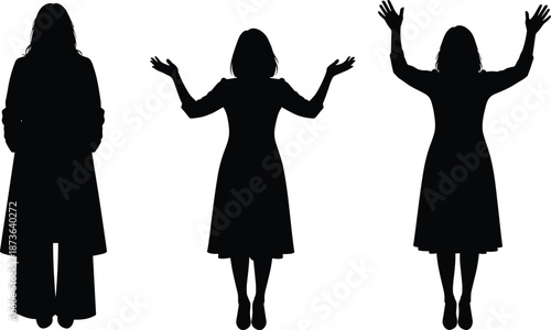 Black silhouettes of diverse business teams, happy families with children, romantic couples, and playful kids walking isolated on white background.