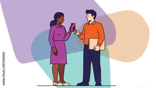 Digital interaction between two individuals sharing screen content demonstrating modern