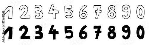 hand drawn numbers illustration – doodle number set from zero to nine
