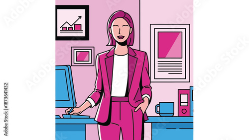 Confident professional woman thriving in a vibrant modern office environment showcasing career