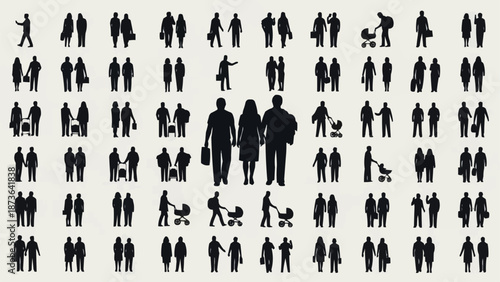 Collection of Black Silhouettes of People in Various Poses.