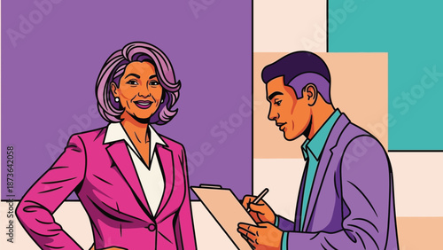 Empowering professional discussion between a smiling businesswoman and a focused associate