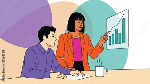 Professional Team Analyzing Business Data and Growth Projections in a Dynamic Office Meeting