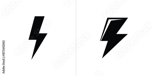 Two Simple Black Lightning Bolt Symbols on a White Background Isolated Design