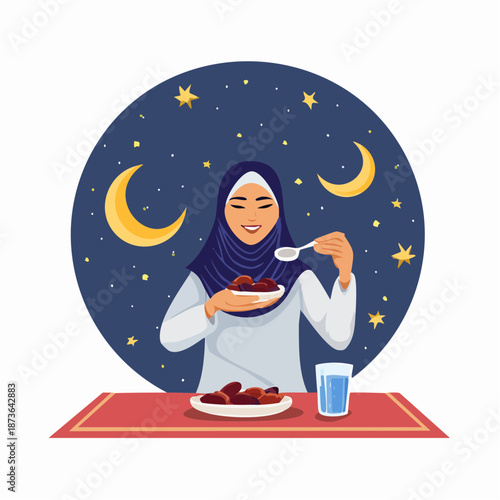 Muslim woman eating dates during Ramadan ramadan.