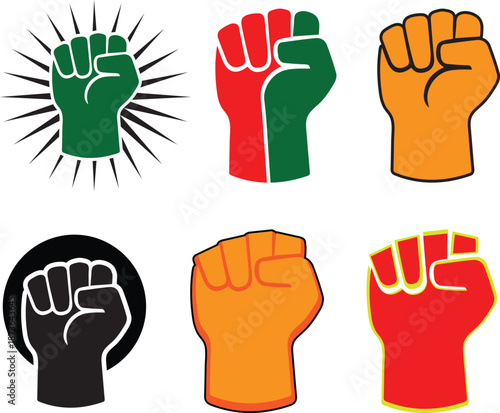 Raised Fist Vector Set. Power Protest Strength Solidarity Vector Symbols.