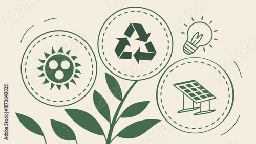 Eco friendly icons with green plant and solar panel