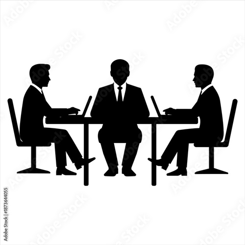 Simple Business Meeting Icon–Minimal Black and White Vector.