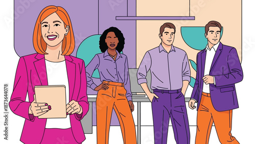 Dynamic professional diverse team presenting ideas and collaborating successfully in a vibrant