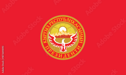 official Standard (flag) of the President of the Kyrgyz Republic. The flag is red and features the presidential seal in the center, which includes a golden falcon and the inscription 