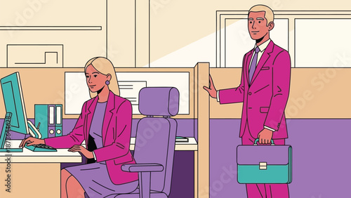 Dynamic professional collaboration in a contemporary office setting featuring diverse business