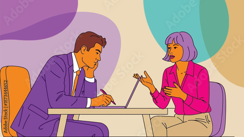 Dynamic professional collaboration and focused discussion in a vibrant business environment