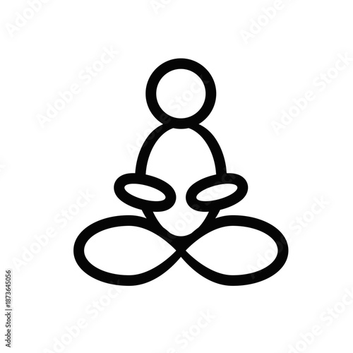 meditation relaxation pose silhouette, mental health outline icon, well-being or wellness symbol, yoga club logotype template