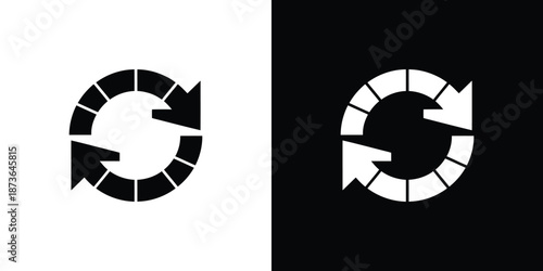 Circular Arrows Icon Divided into Segments in Black and White Backgrounds
