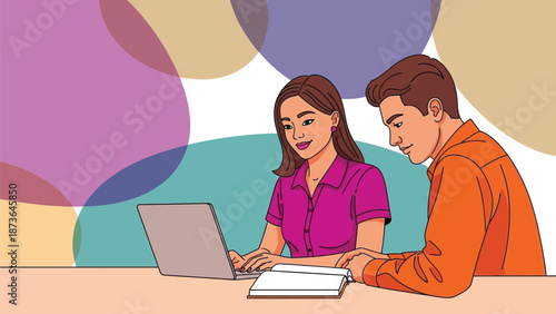 Modern workspace collaboration with diverse colleagues engaged in digital learning and teamwork