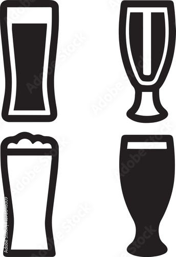 Beer Glass Shapes Black Silhouettes, Beer Glass Silhouette Vector Set