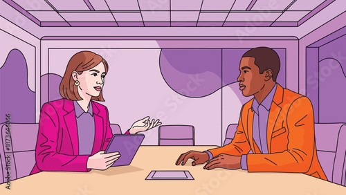 Modern professional interaction at a vibrant business meeting illustrating dynamic workplace