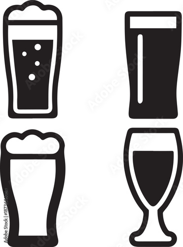 Beer Glass Shapes Black Silhouettes, Beer Glass Silhouette Vector Set