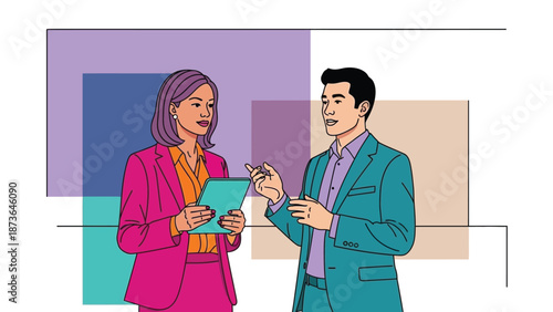 Professional business individuals discussing ideas and collaborating with digital technology