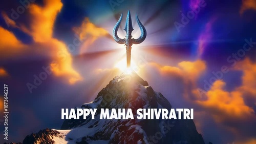 Happy maha shivratri greeting with trishul on mountain top