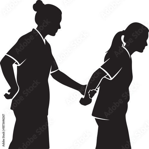 Two women in conflict or disagreement silhouette illustration