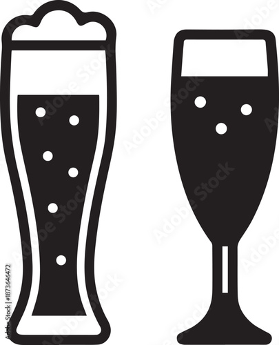 Beer Glass Shapes Black Silhouettes, Beer Glass Silhouette Vector Set