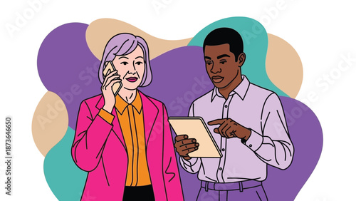 Intergenerational team collaboration using digital tools and mobile communication for business