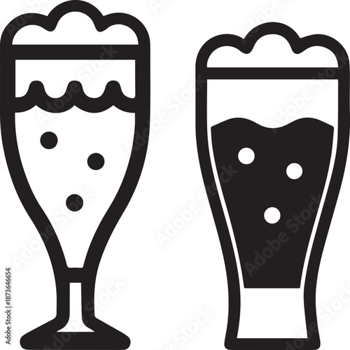 Beer Glass Shapes Black Silhouettes, Beer Glass Silhouette Vector Set
