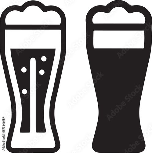 Beer Glass Shapes Black Silhouettes, Beer Glass Silhouette Vector Set