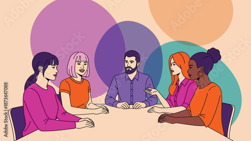 Illustrative representation of diverse colleagues engaged in a constructive dialogue at a