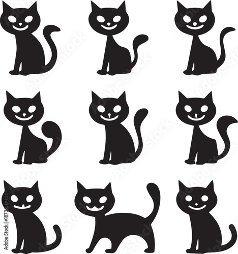 Cat Halloween Silhouette Icon, Halloween Cat Silhouette Vector Set
