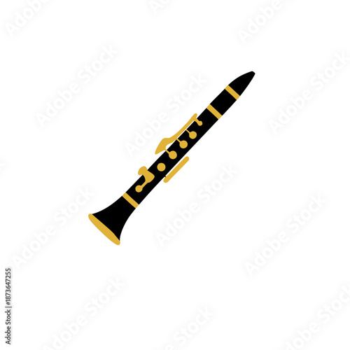 Vector illustration of a black and gold clarinet, a woodwind musical instrument perfect for music-themed designs and compositions