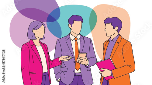 Dynamic business trio collaborating on fresh ideas and digital strategies in a modern