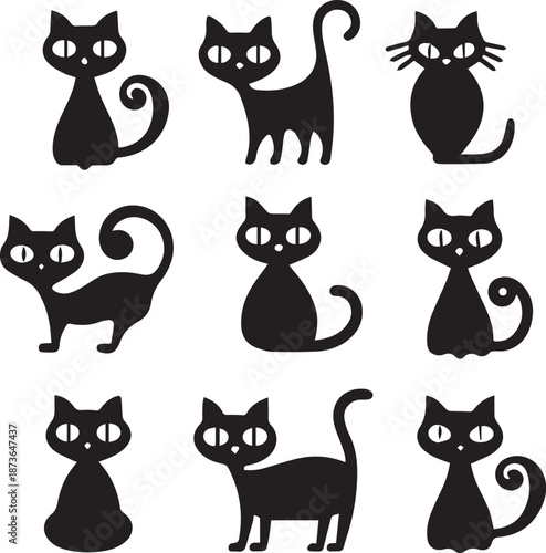Cat Halloween Silhouette Icon, Halloween Cat Silhouette Vector Set