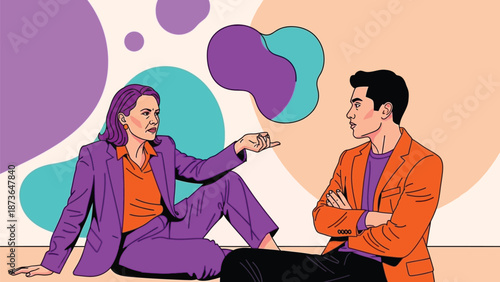 Vivid illustration portraying a challenging dialogue between two individuals expressing distinct